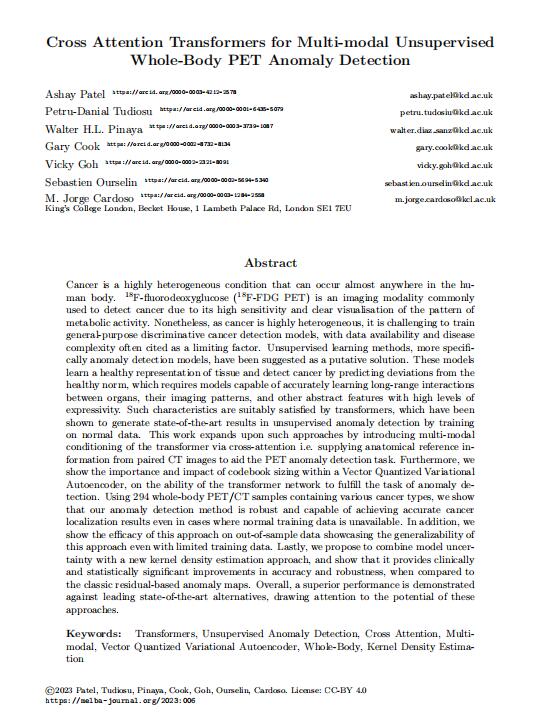 用于多模式無監(jiān)督全身PET異常檢測的交叉注意轉換器  PDF 下載 圖1