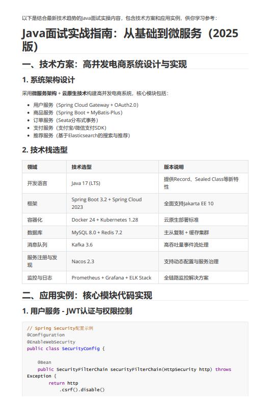 Java開發(fā)基于微服務架構(gòu)的高并發(fā)電商系統(tǒng)設計與面試實戰(zhàn)指南：技術(shù)方案、應用實例及性能優(yōu)化文檔的主要內(nèi)容 PDF 下載   圖1
